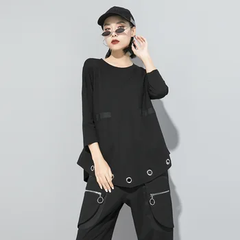 

2020 Women Three Quarter Sleeve Loose Casual Dark Black T Shirt Female Punk Gothic Street Style Hip Hop Big Size Casual Tshirt