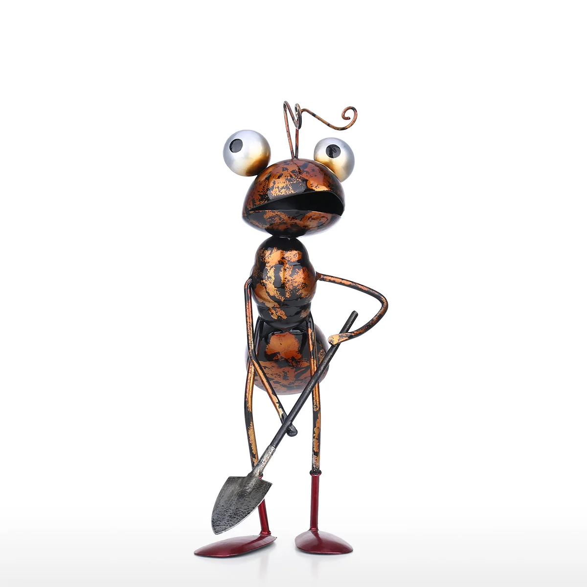 Tooarts 13inch Ant Sculpture Iron Cartoon Ant With Removable Bucket Garden or Desk Decor Succulent Flower Pot Trinket Storage