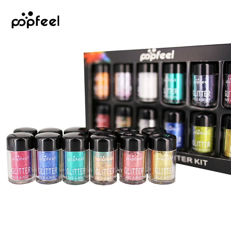 Popfeel 12 шт./компл. Блеск тени для век Косметика Макияж алмазные свободные глаза пигмент женская косметика