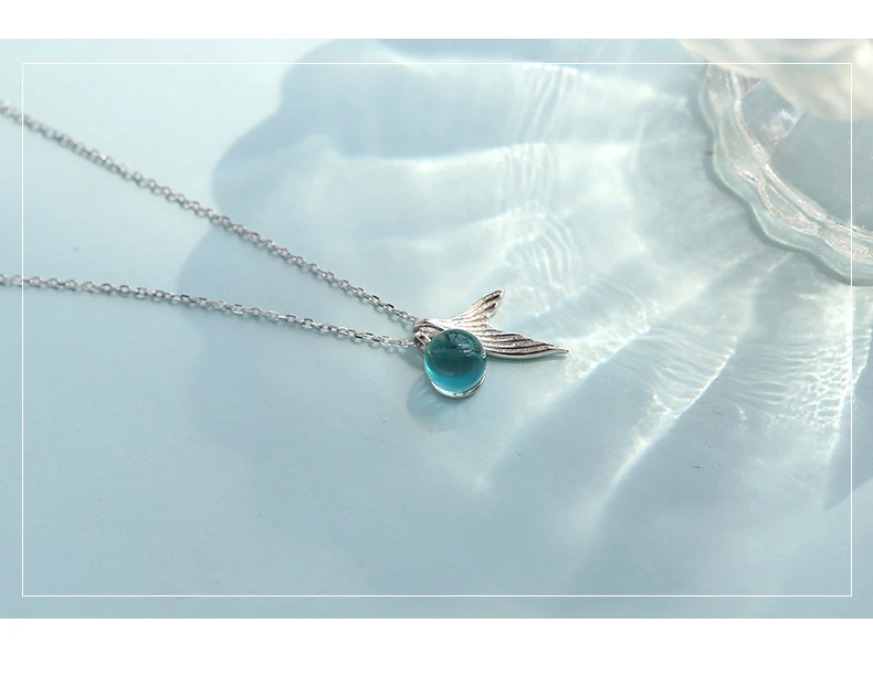 Серебряный хвост русалки ожерелье 925 сладкий синий кристалл морской Кит Рыба хвост цепи ожерелье для женщин модные ювелирные изделия