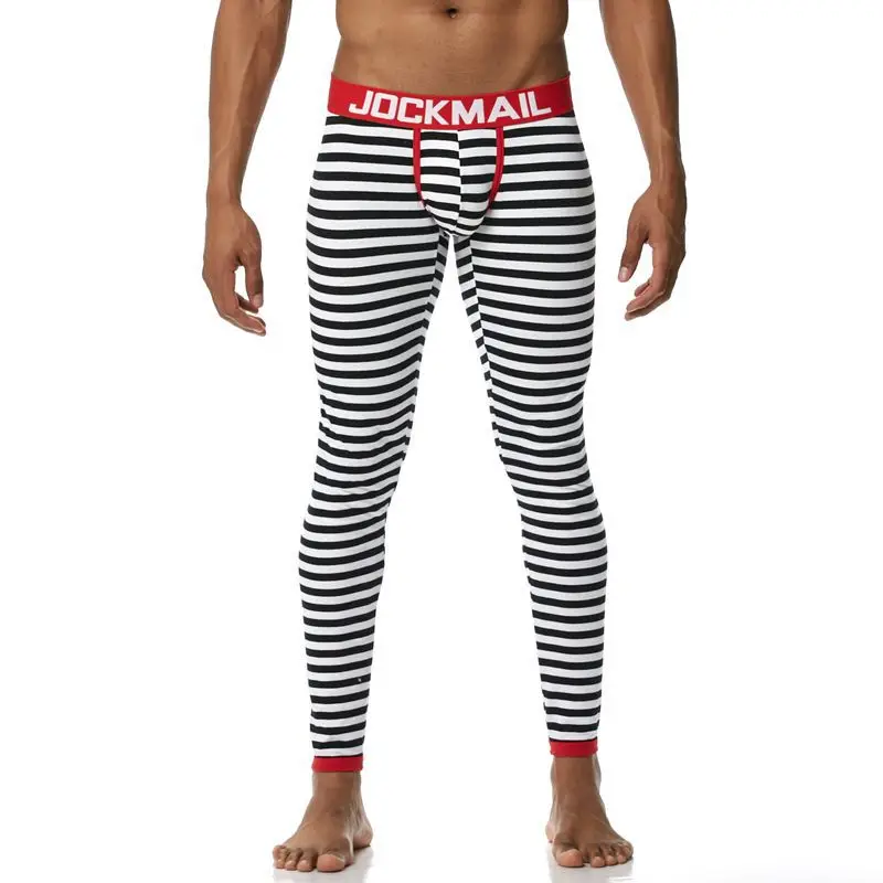 Мужская нижняя часть пижамы для сна, термобелье, штаны, одежда для сна, подштанники, мужская хлопковая Домашняя одежда, мужские брюки с мешочком для пениса - Цвет: red striped  07