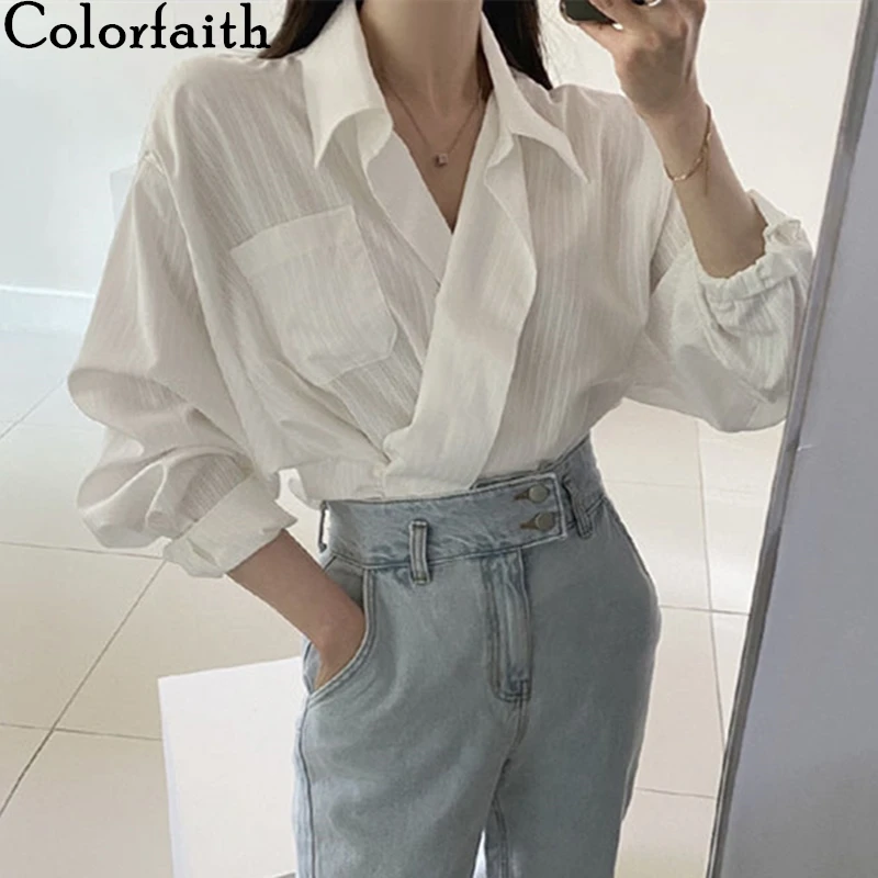 Colorfaith новинка 2020 женские блузки на осень и зиму рубашки с рукавом летучая мышь