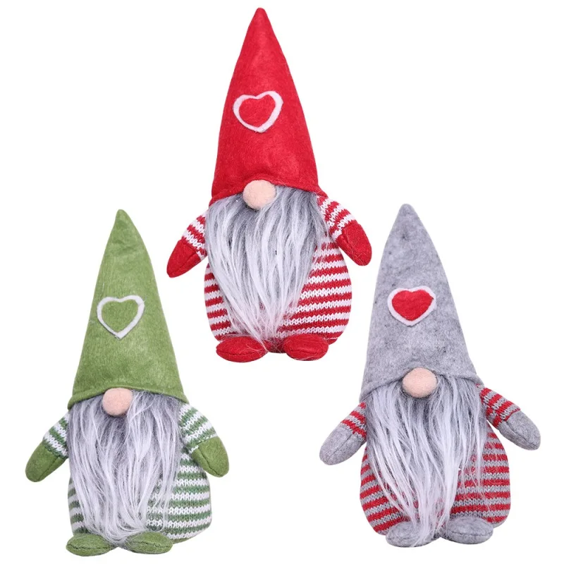 Christmas Santa Doll Non-Woven Hat With Heart Handmade Gnome Plush Dolls Ornament Holiday Table Decor Festive Present Xmas Gift