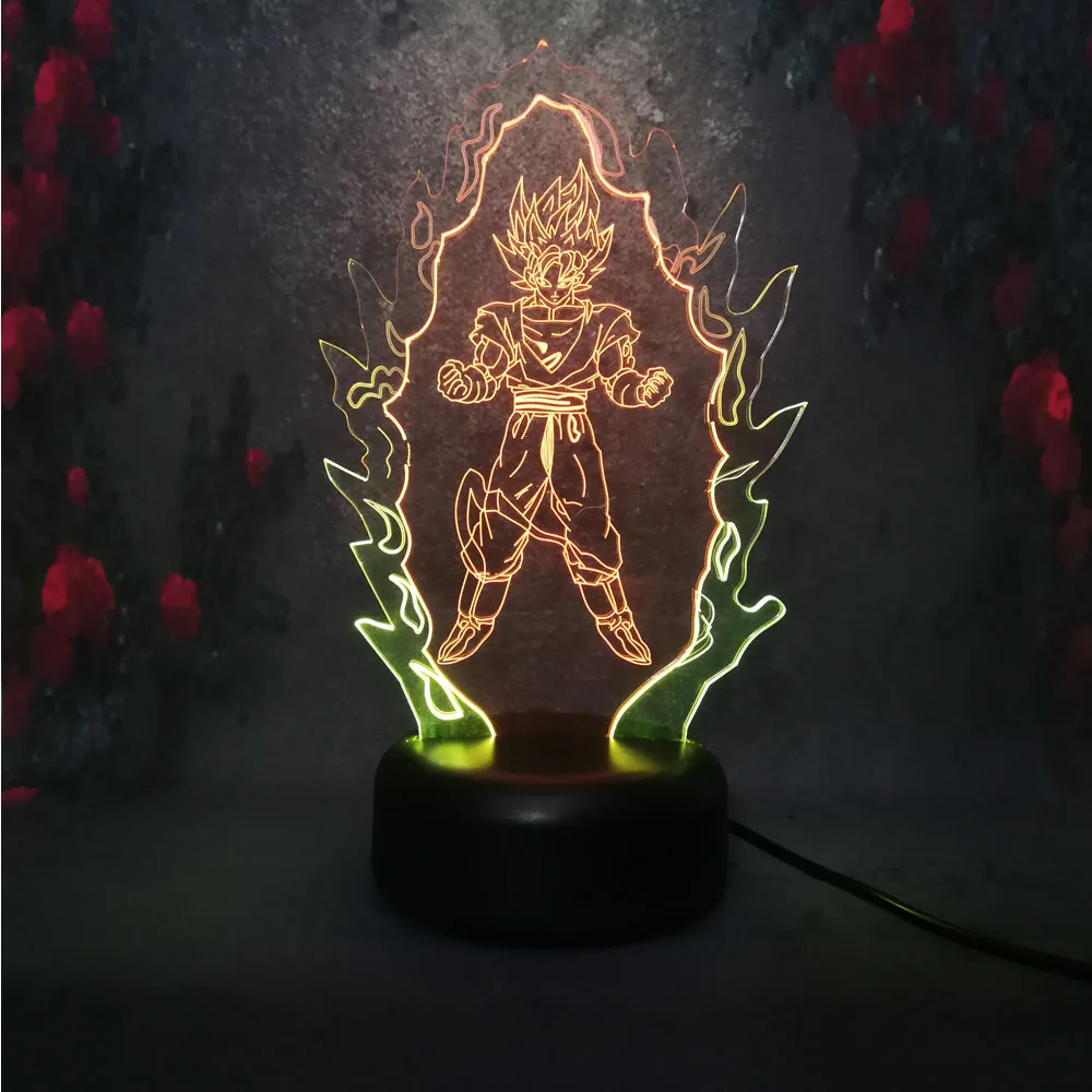 Dragon Ball Супер Saiyan Fire Wukong смешанные двухцветные настольные лампы для подростков, как игра Стиль 3D светодиодный стерео визуальный Электрический ночной Светильник