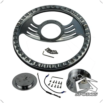 

9-Hole V-8 14" Chrome Billet Steering Wheel + Horn Button & Adapter For G M Chevy