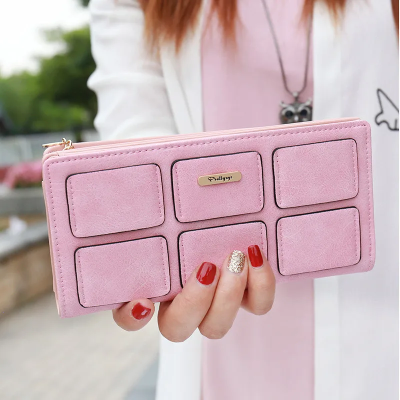 

2019 Fashion Womens Wallets Simple Zipper Purses Black Blue Green Gray Pink Long Section Clutch Wallet Soft PU Leather Money Bag