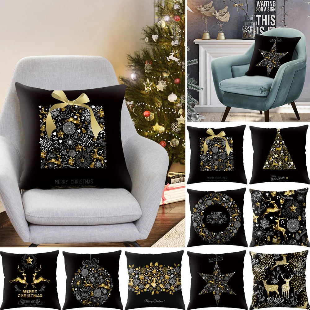 Merry Christmas Pillowcase 45*45cm Sofa Cushion Cover Polyester Throw Pillow Home Decor Funda Cojin Housse De Coussin Cojines | Дом и сад