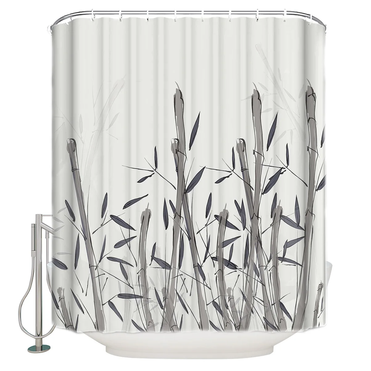 

Bamboo Ink Shower Curtain with Hooks Bamboo Trees with Ink in Traditional