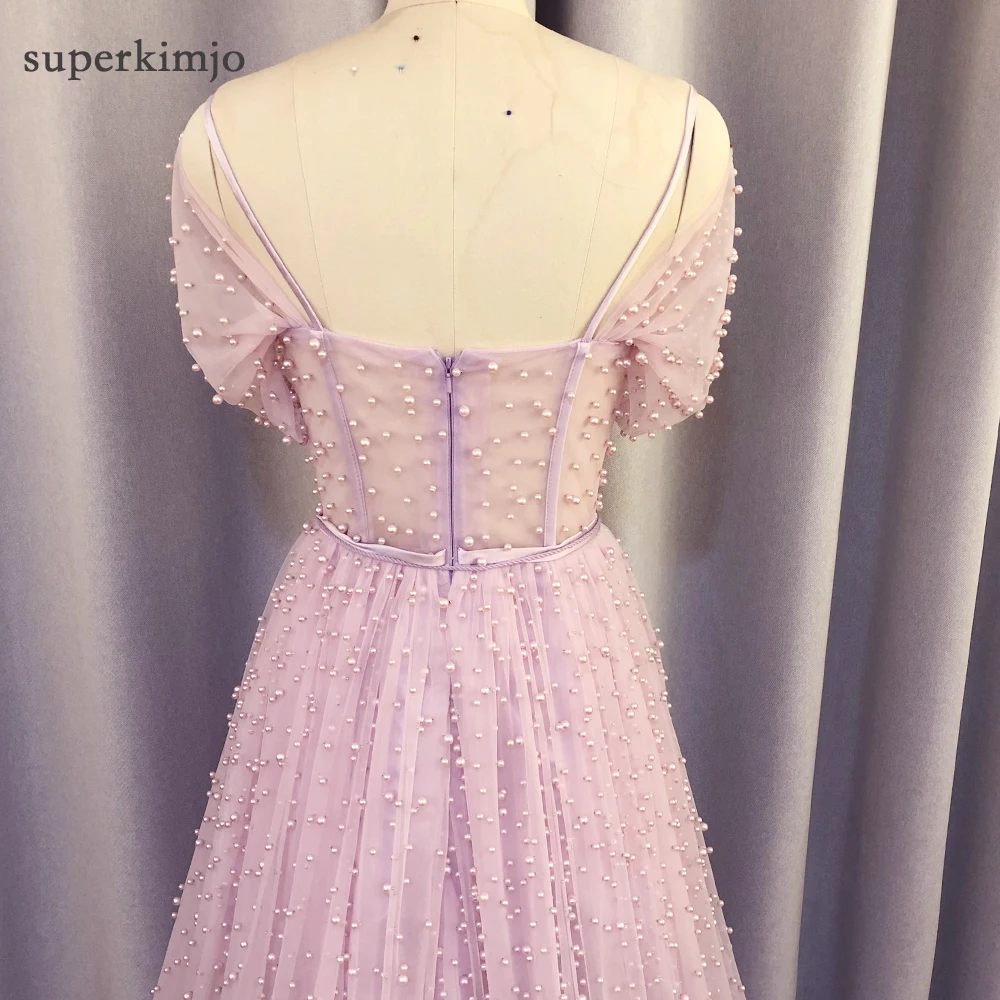 SuperKimJo vestido de festa фиолетовые бисерные Выпускные платья с открытыми плечами сиреневое роскошное элегантное выпускное платье Robe De Soiree
