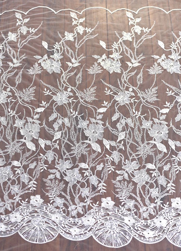 

Wedding sequins flower lace dress fabric bridal embroidery Ivory fabric