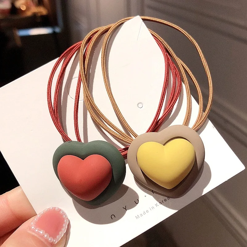 Cute Elastic Hairband Love Heart Square Shape Hair Ties Women Girls Sweet Lovely Hair Headband Accessories Scrunchie Ornament - Image 4