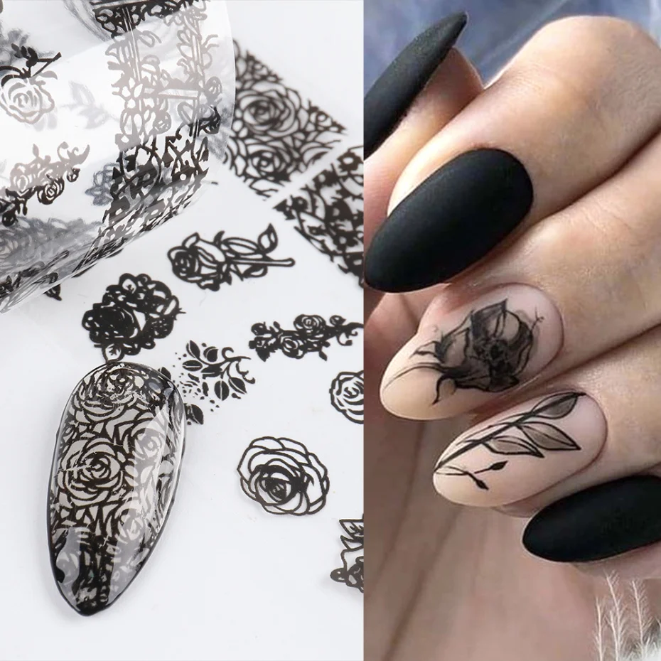 Black Nail Foil Butterfly Flower 4-2