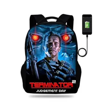 

Mens The Terminator College Backpack USB Charger Schoolbag for Laptop Backpacks for Teenage School Bag Boys&Girls 17inch