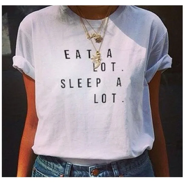 

Eat A Lot Sleep A Lot Letter Print T Shirt Women Short Sleeve O Neck Loose Tshirt 2020 Summer Fashion Women Tee Shirt Tops