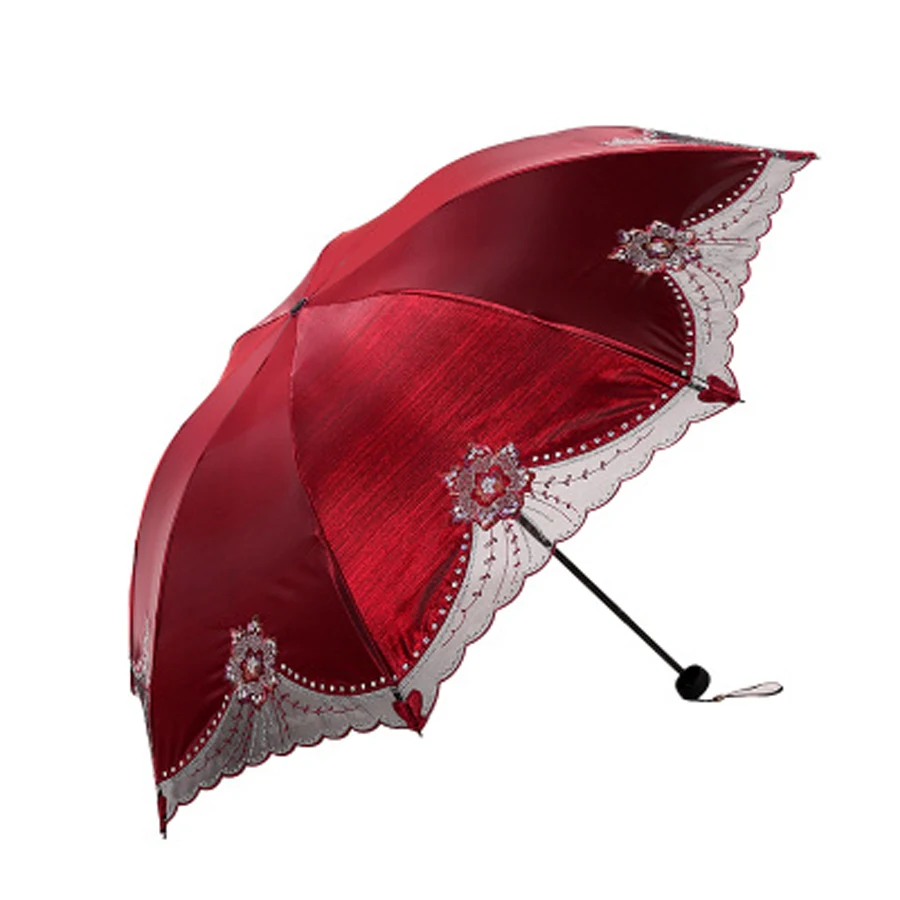 Leaves Lace Princess Sun Umbrella Portable 3 Folding Windproof Woman Female Parasol Travel Sun Rain UV Protection Umbrellas Gift