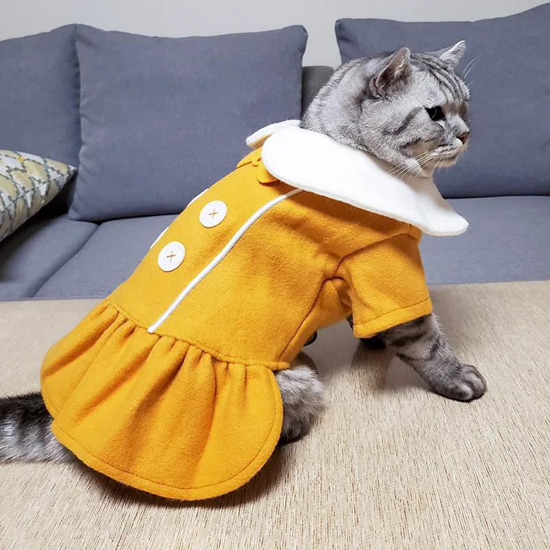 Sweet Cat Coat Warm Kitten Jacket Luxury Woolen Cat Costume Winter