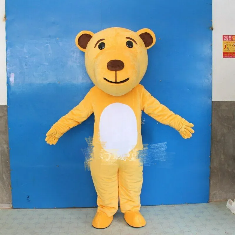 Костюм талисман с животным желтым медведем костюм для взрослых платье Хэллоуин