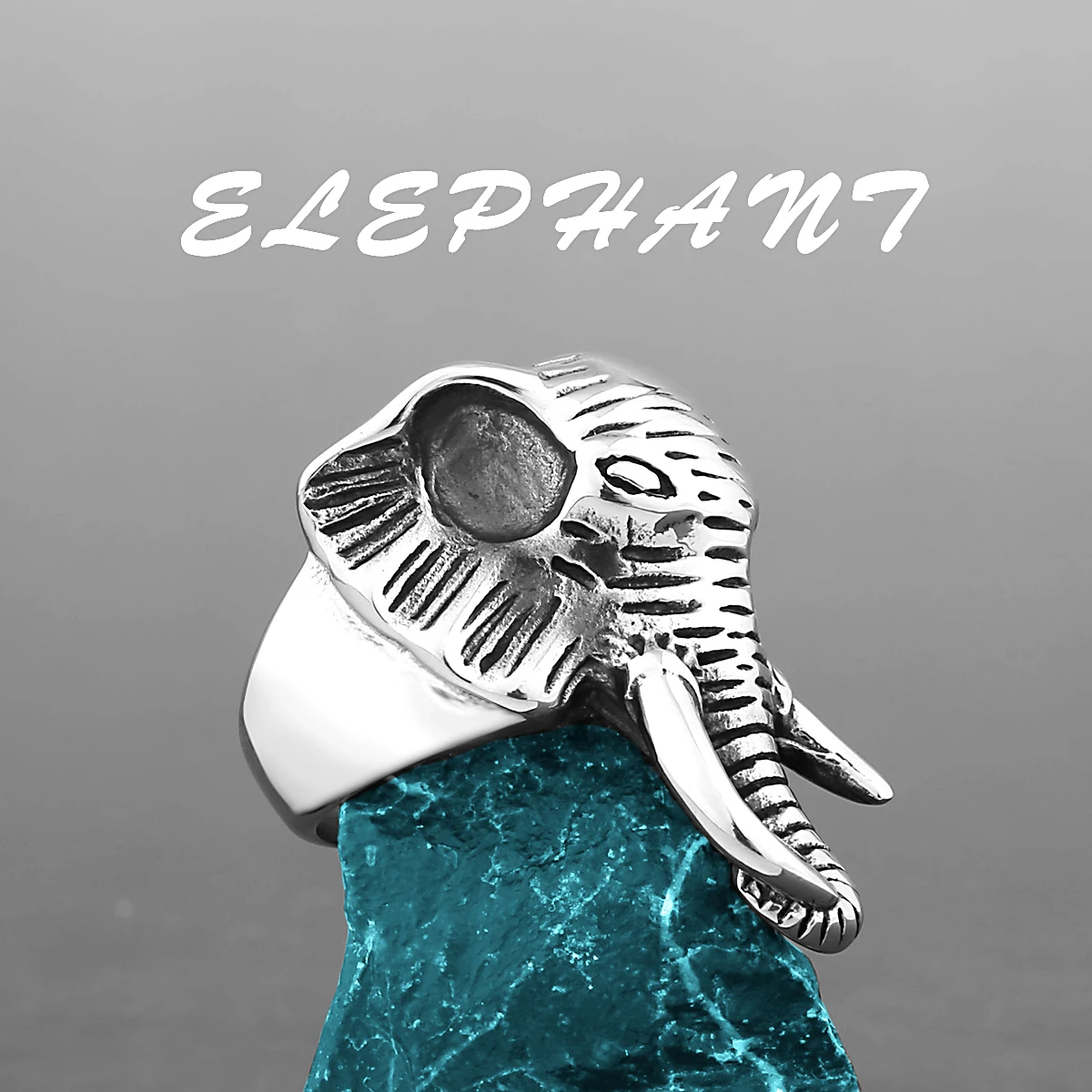Stainless Steel Animal Elephant Ring Men's Domineering Large