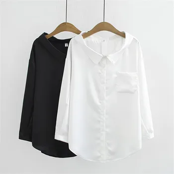 

Summer 2020 cotton long-sleeved big lapel loose particle button belt pocket dovetail shirt 846