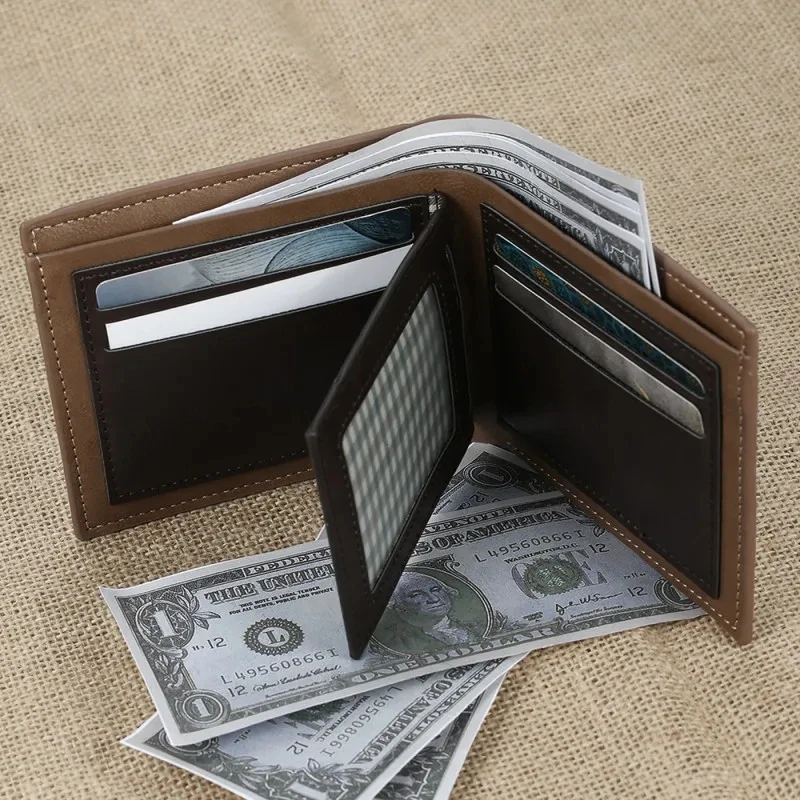 Photo Wallet Customized Engraving Wallet Short Style Bifold Purse Youth Men's PU Leather Vintage Multi-Function Card Package