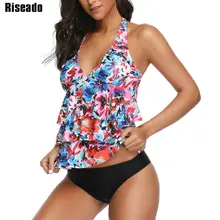 Riseado, купальник, женский, сексуальный, с рюшами, танкини, комплект из двух частей, купальник, цветочный принт, Холтер, купальники, летняя пляжная одежда