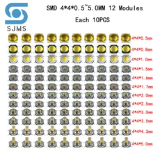 120 pces sortidas micro tátil botão de toque tact interruptor à prova d4água kit 4x4x0.5 smd 5 smd 4 pinos lcd monitor reparação smt 4*4*1.5mm