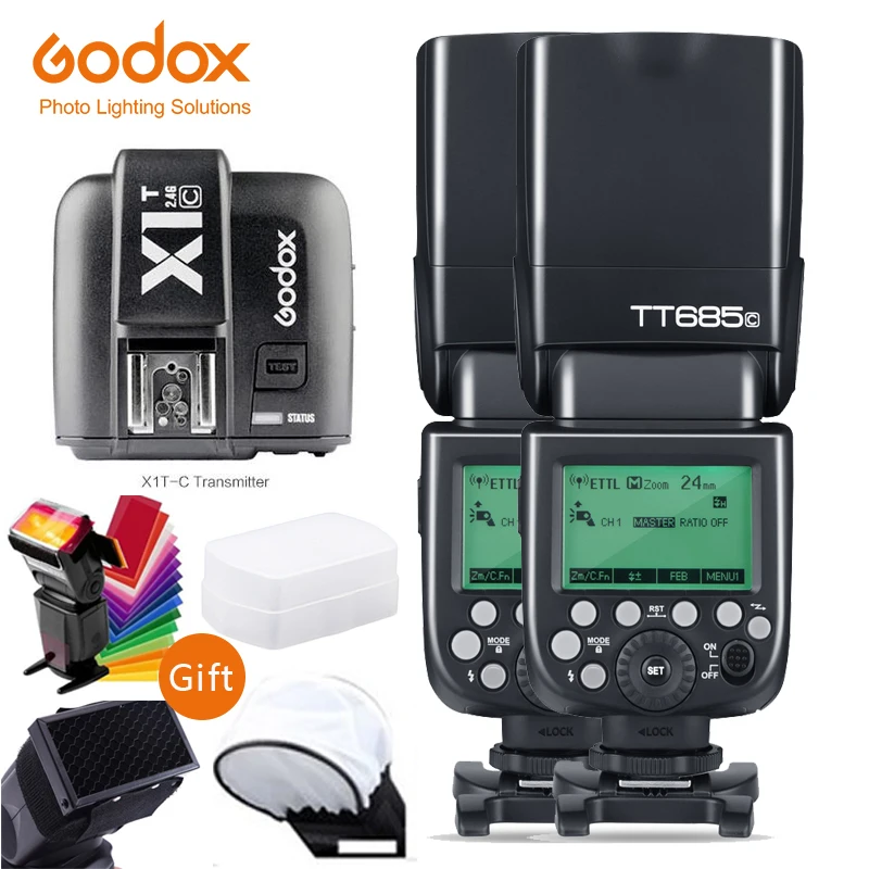 Godox TT685 TT685C 2,4G беспроводной ttl высокоскоростной синхронизатор 1/8000s GN60 Вспышка Скорость lite X1T-C передатчик триггер для камеры Canon - Цвет: 2xTT685C a X1TC