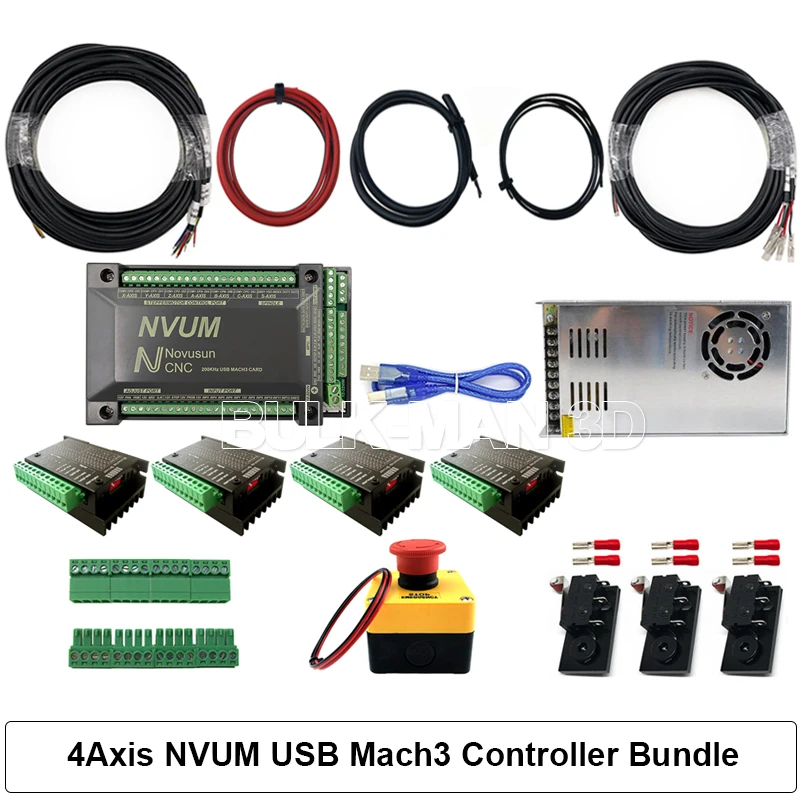 4 оси WorkBee ЧПУ маршрутизатор машина комплект+ Mach3 GRBL контроллер комплект+ кабель цепной комплект+ 4 шт. Nema23 шаговые двигатели - Цвет: Mach3-NVUM-USB-H