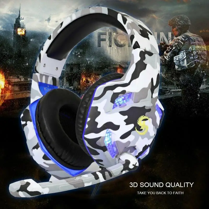 Camouflage Gaming Headsets Big Headphones with Light Mic Stereo Earphones Deep Bass for PC Computer Gamer Laptop PS4 New X BOX