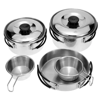 

Outdoor Camping Cookware Set Camping Pot Outdoor Bowls Stainless Steel Camping Cooking Pot Pan Bowls with Foldable Handles