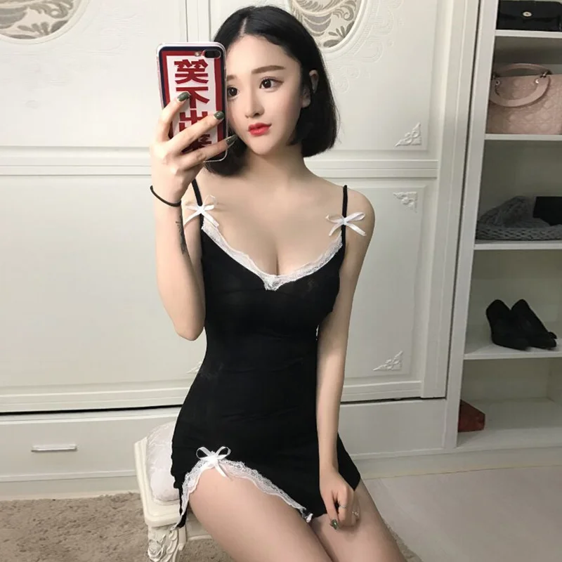 Весенняя пижама из хлопка с V-образным вырезом и кружевом на бретельках DressNuyoah |