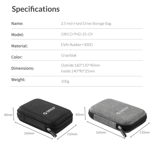 ORICO – Étui de stockage pour disque dur externe, 2,5 pouces, boîte, sac  portable, HDD, protection, noir/rouge/bleu