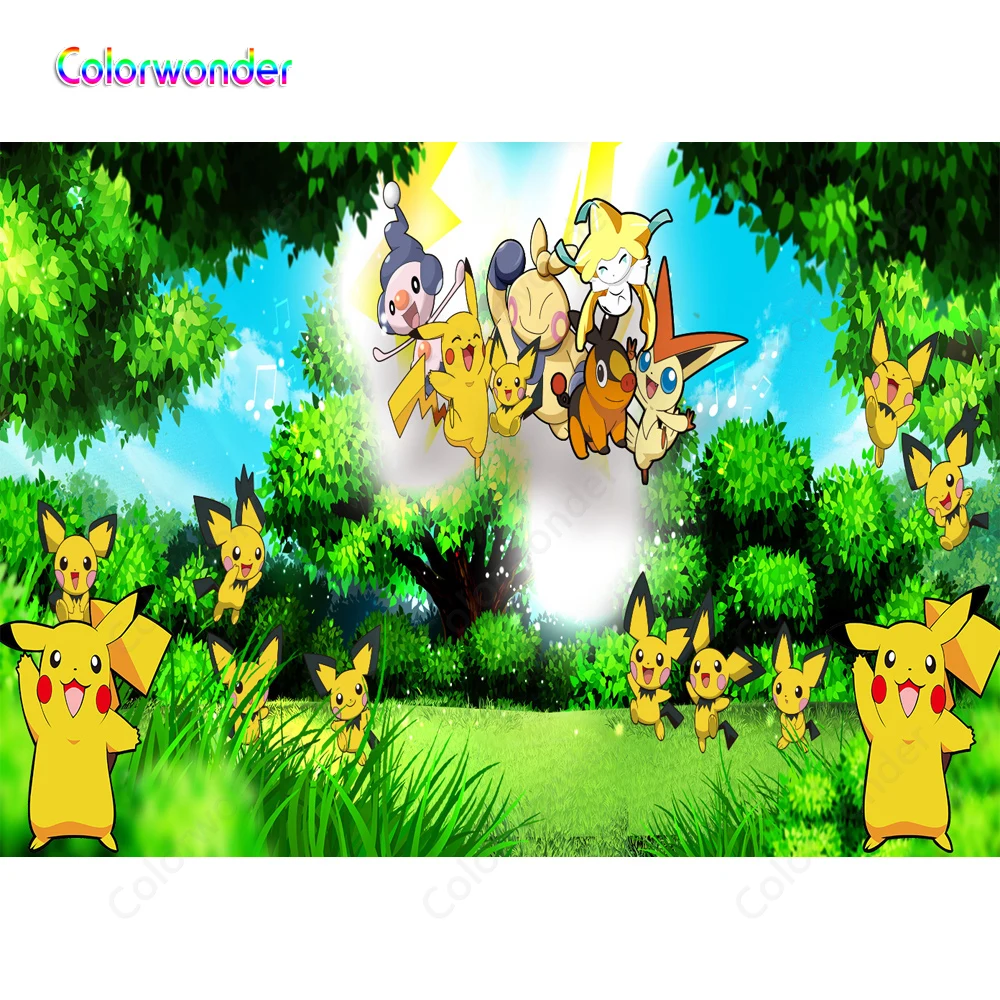 

Happy Kids 1st Birthday Party Photography Pokémon Magical Creature Jungle Forset Backgrounds Baby Shower Backdrops for Newborn