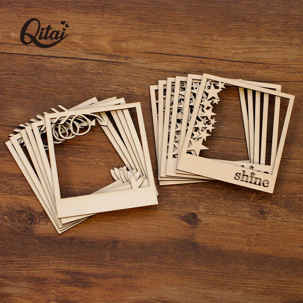 Love Wooden Photo Frame QITAI 12pcs/set 2 design Nature Wood Color Crafts Home Decoration DIY Scrapbooking invitation Card WF044