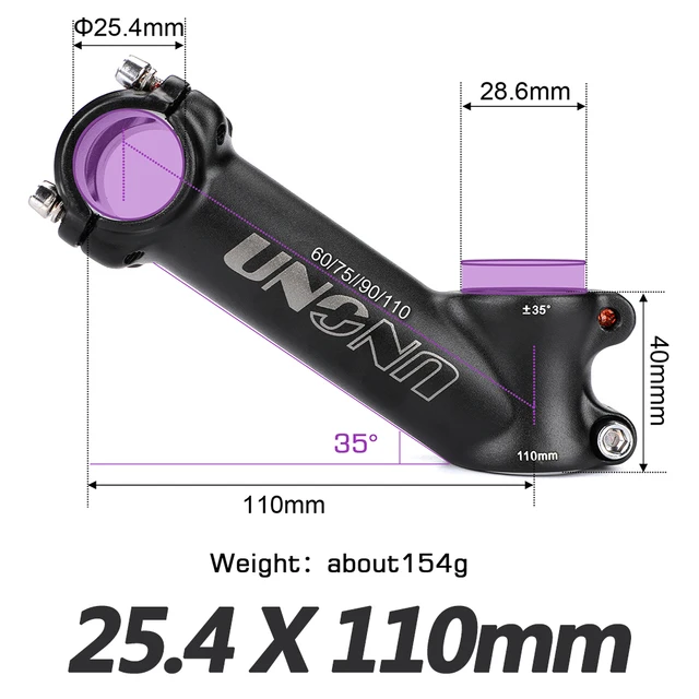 UNO Bike Stem Riser Aluminum Alloy Bicycle Handlebar Stems Black MTB Stem 35 Degree For 25.4/31.8mm Bar MTB Power Bike Parts 25.4x110mm 35 stem