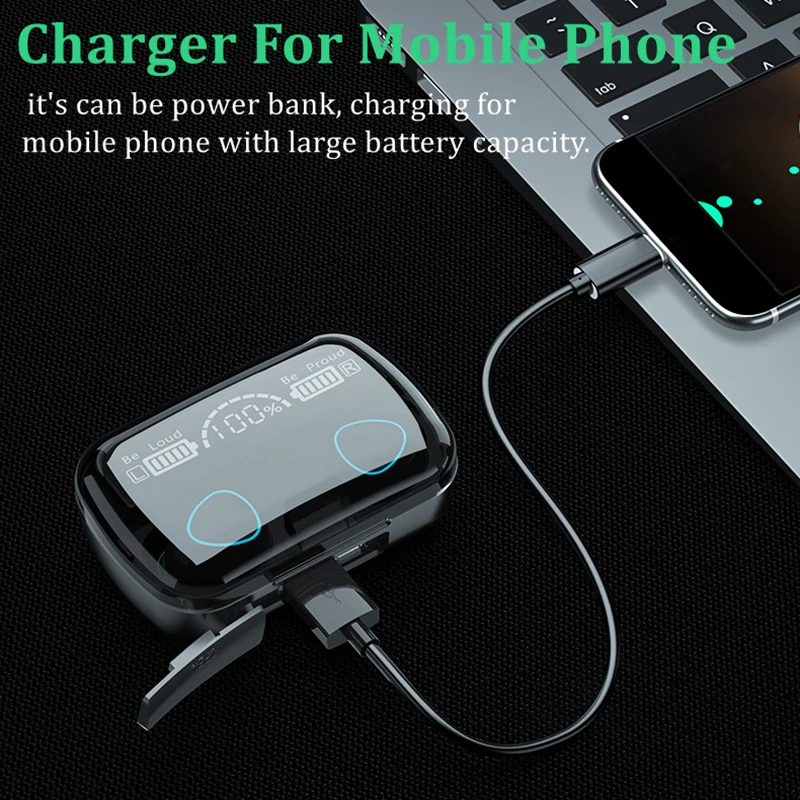Wireless Bluetooth 5 1 Earphone 9D Stereo Eabuds With Microphone Cold LED Touch Headphones 2000mAh Charging Case Waterproof