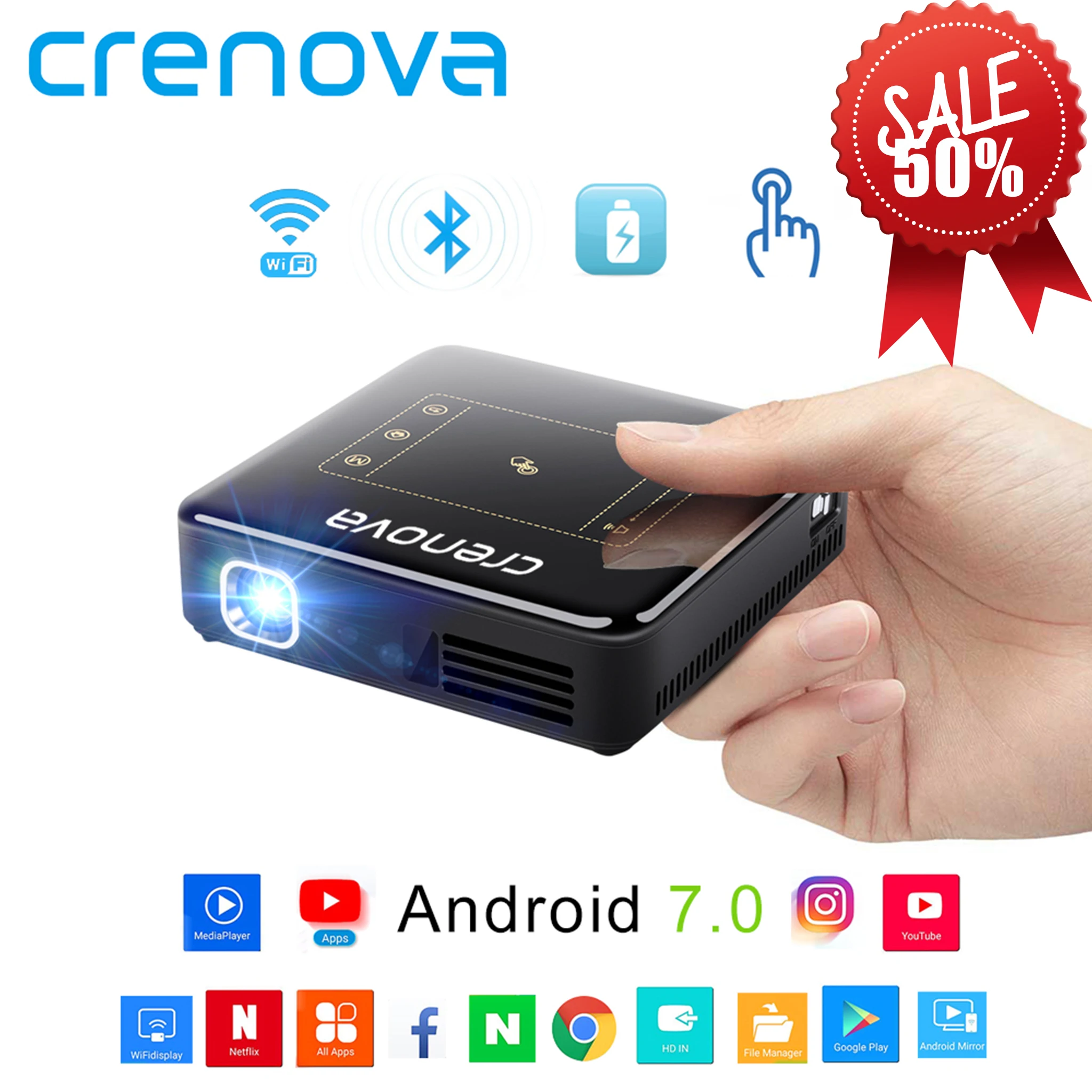 CRENOVA новейший DLP проектор для Full HD 4K с Android 7 1 Bluetooth 4 0 мини домашнего кинотеатра 300