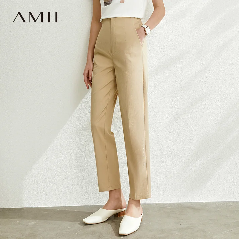 AMII Minimalist Summer Women Straight Pants Fashion High Waist Solid Slim Fit Casual Female Long Pants 12040200 AMII Minimalist Summer Women Straight Pants Fashion High Waist Solid Slim Fit Casual Female Long Pants 12040200