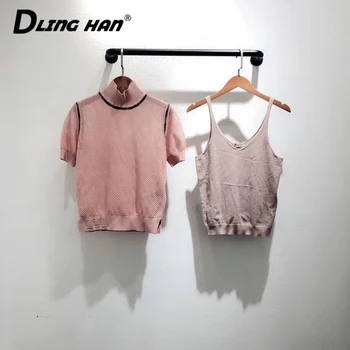 

Linghan Fashion Hollow Out Knitted T-Shirt Casual Turtleneck Short Sleeve High Quality Tees Top Designer Spring Summer New