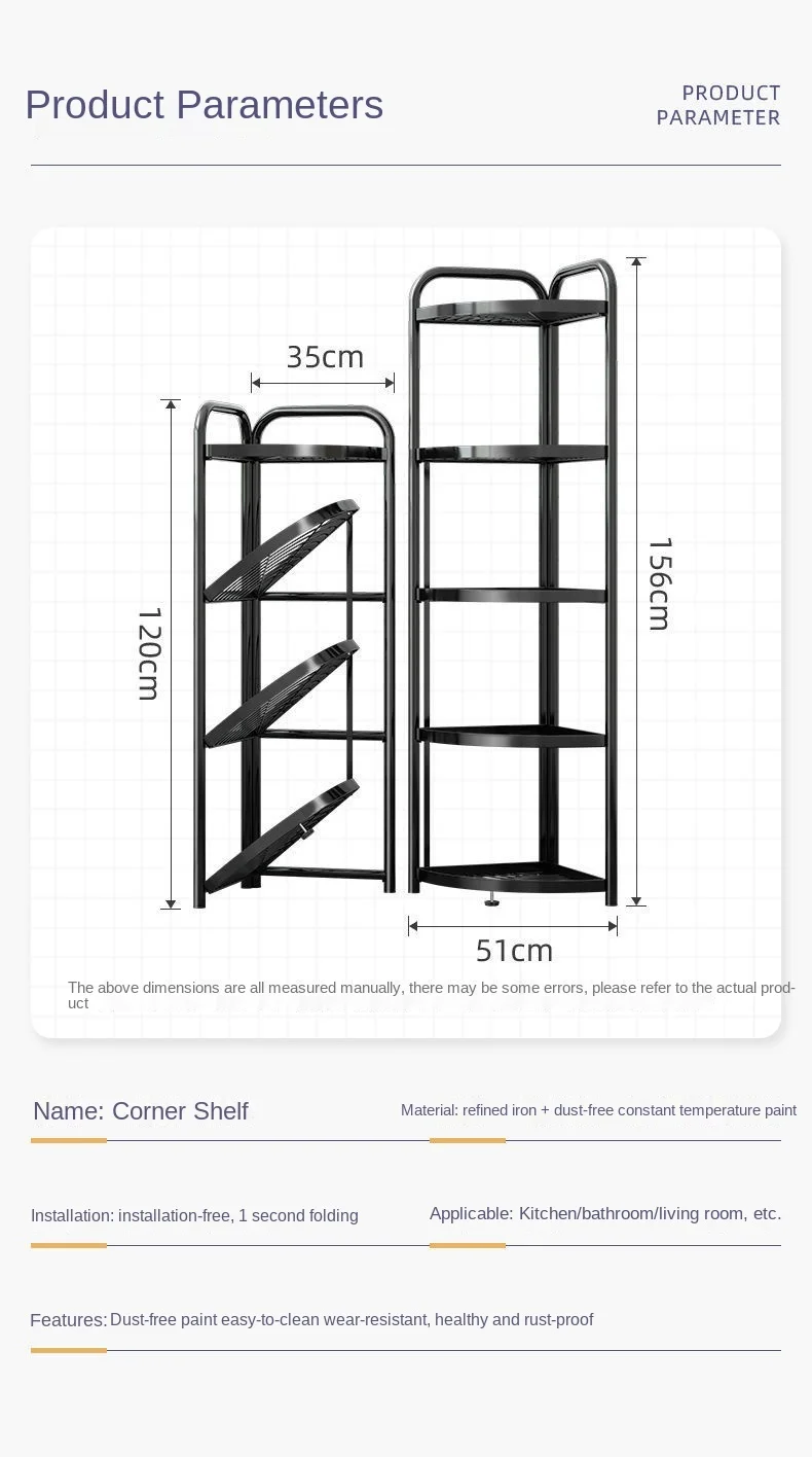 Folding Storage Rack No Installation Bathroom Kitchen Shelf Toilet Storage Shelf 3-Layer