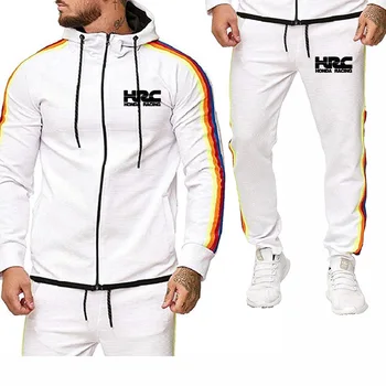 

New Spring Autumn Men's Hoodie HRC race motorcycle Car Logo printing high quality Cotton Men's sweatshirt + men's sweatpants