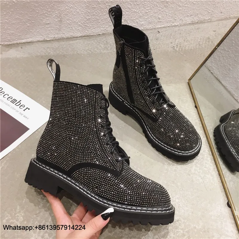 Zapatos/женские ботинки; De Mujer; шикарные ботинки на молнии со стразами; chaussures femme; женская обувь с круглым носком; женские ботинки на среднем каблуке