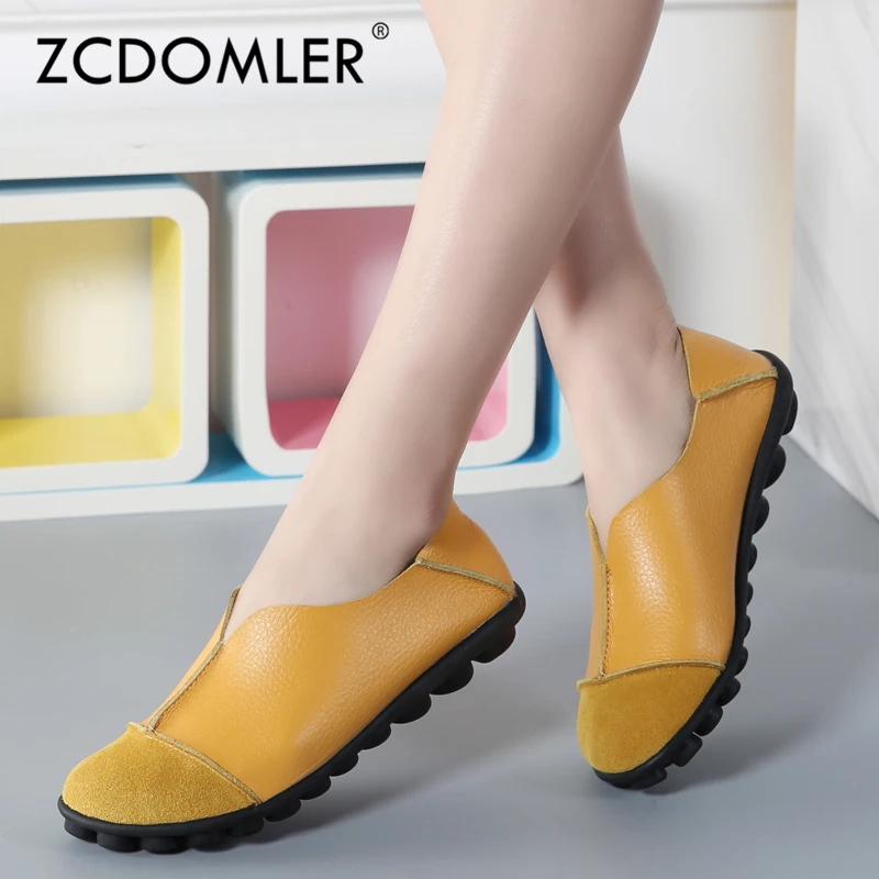 

ZCDOMLER Plus Size 35-43 Handmade Women Flats Genuine Leather Ladies Flat Shoes Slip On Loafers Women White Ballerinas Shoes