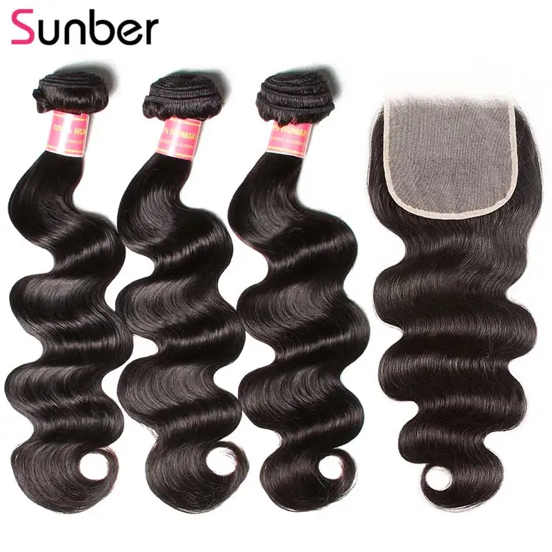 

Sunber Hair Body Wave 5X5 Closure with 3/4 Bundles 100% Human Remy Hair Brazilian Bundles with Transparent Lace Closure