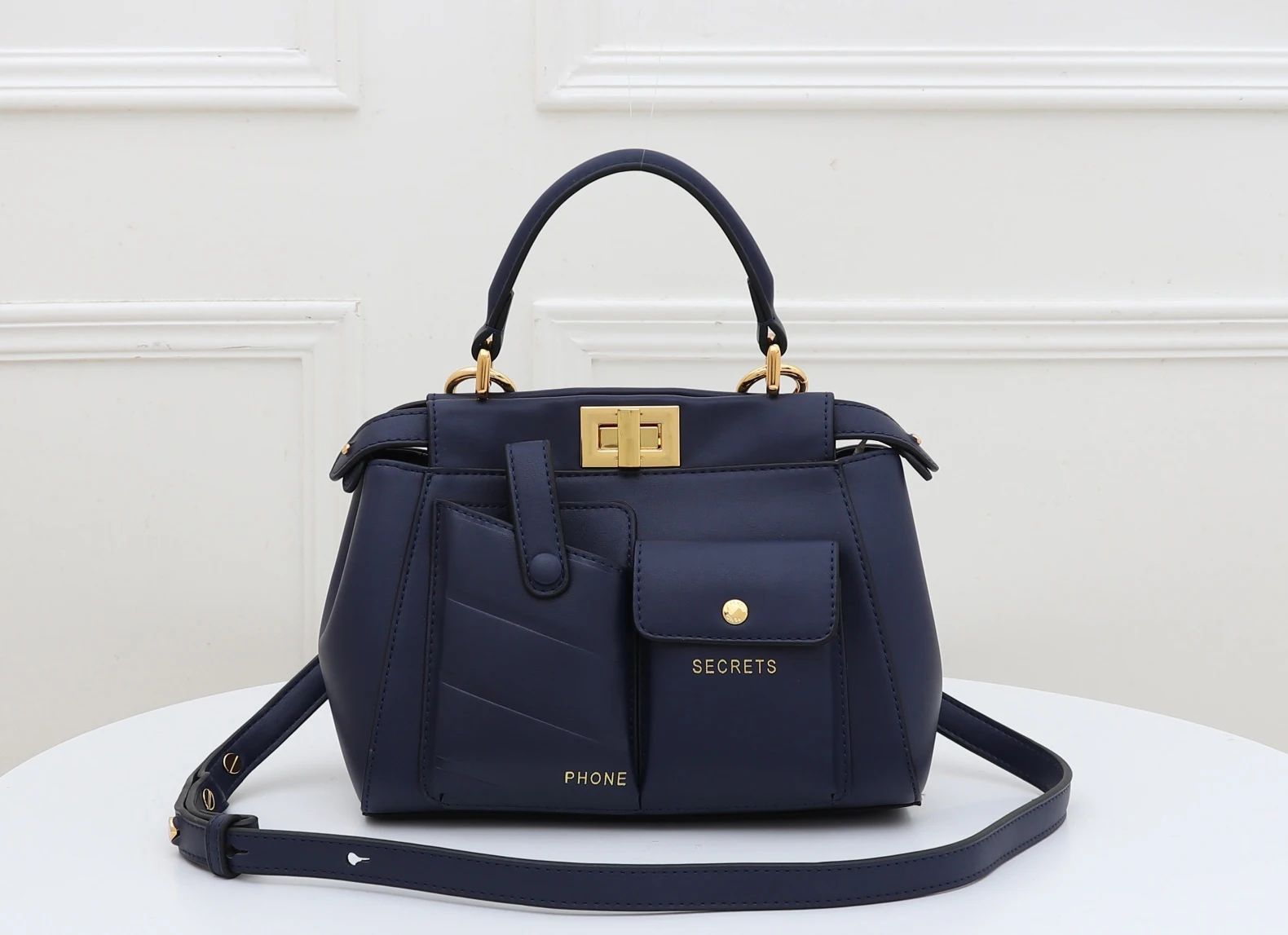 blue Genuine Leather Vintage Pleat Stitching Shoulder Bag Women High Quality Catwalk Show Fashion Two Pocket Designer Handbag Purse - Цвет: blue