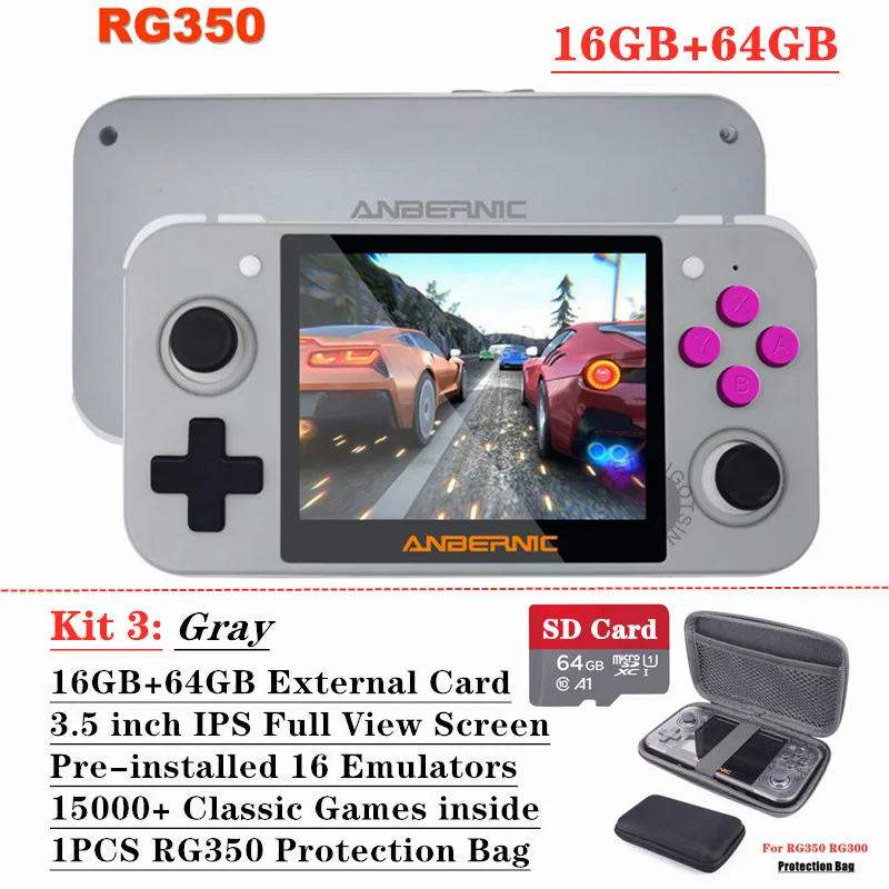 Gray 80GB RG350 Linux система Ретро игровая консоль 3,5 дюймов ips экран 16G+ 32G/64G карта 10000+ игры PS1 эмулятор RG 350 портативный игровой плеер - Цвет: Gray 80GB