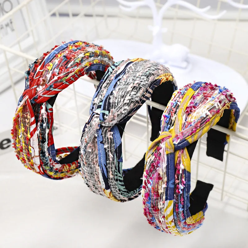 Korean-style Fabric Large Rims Headband Fresh Vacation Style Romantic Rainbow Hair Bands Yiwu Small Commodity Hair Accessories C