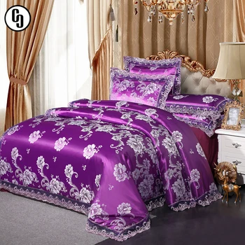 

GXC Gray Jacquard Lace Decor Home Bedding Set Adult Double Queen Mattress Cover Flat/Fitted Sheet Duvet Cover Bedspread