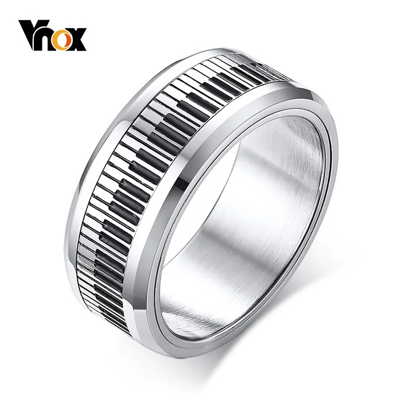 Vnox Rotatable Piano Key Ring For Men Stainless Steel Band Stylish Spinner Band Music Lover Musician Gift Jewelry