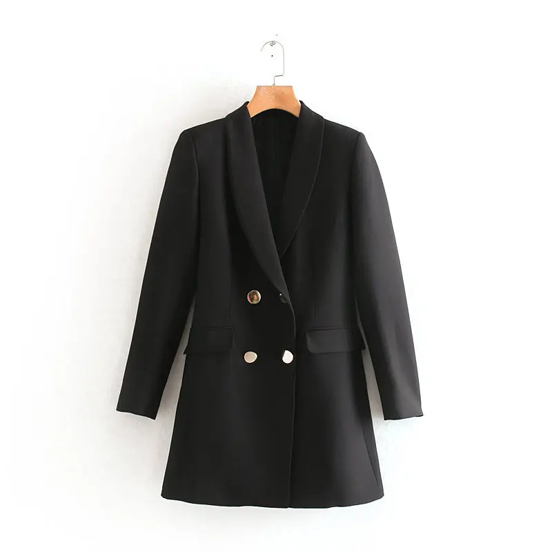 

Double Breasted Black And White with Pattern Suit Jacket 2019 Autumn New Style Fashion Casual WOMEN'S Dress